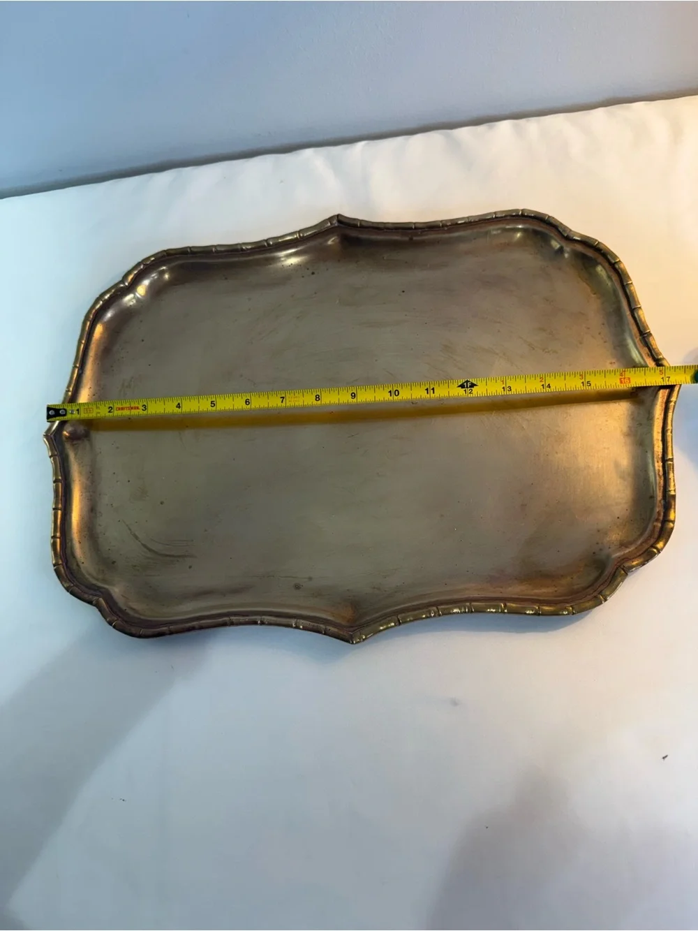 Vintage Oval Brass Tray Featuring A Distinctive Faux Bamboo Edge. Made In India